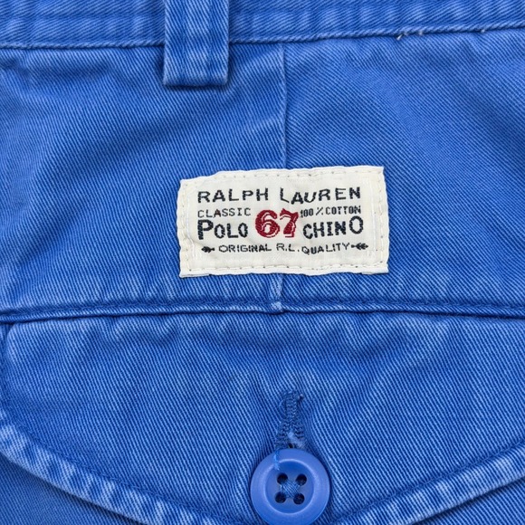 VTG 80s Polo Ralph Lauren Cargo Shorts Blue Cotton Chino Baggy Fit Mens Size 34 - Picture 3 of 10